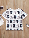 Kids Boys Short Sleeve Cotton Shirt Cats Pattern