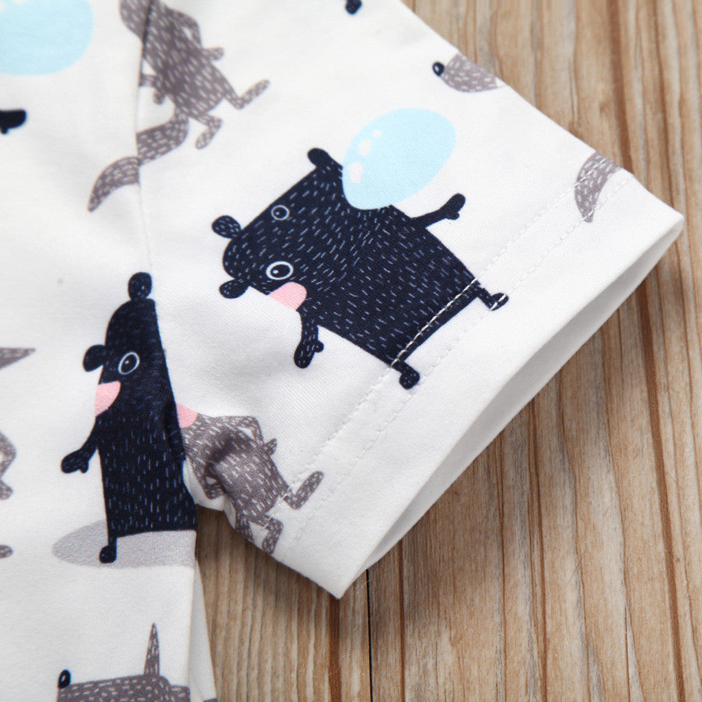 Kids Boys Short Sleeve Cotton Shirt Cats Pattern