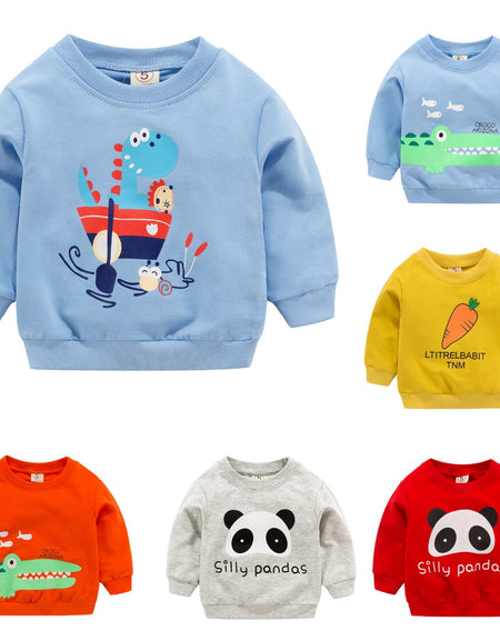 Baby Boys Clothes Long Sleeve O Neck Cartoon Printed Tops Blouse Sweatshirt