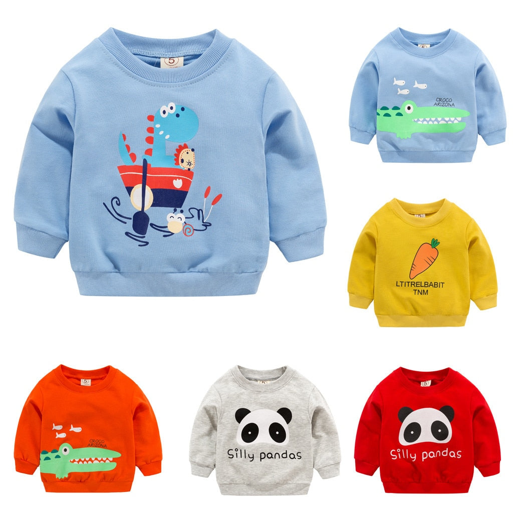 Baby Boys Clothes Long Sleeve O Neck Cartoon Printed Tops Blouse Sweatshirt