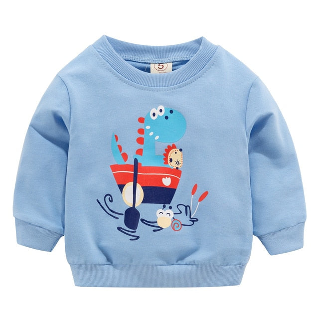 Baby Boys Clothes Long Sleeve O Neck Cartoon Printed Tops Blouse Sweatshirt