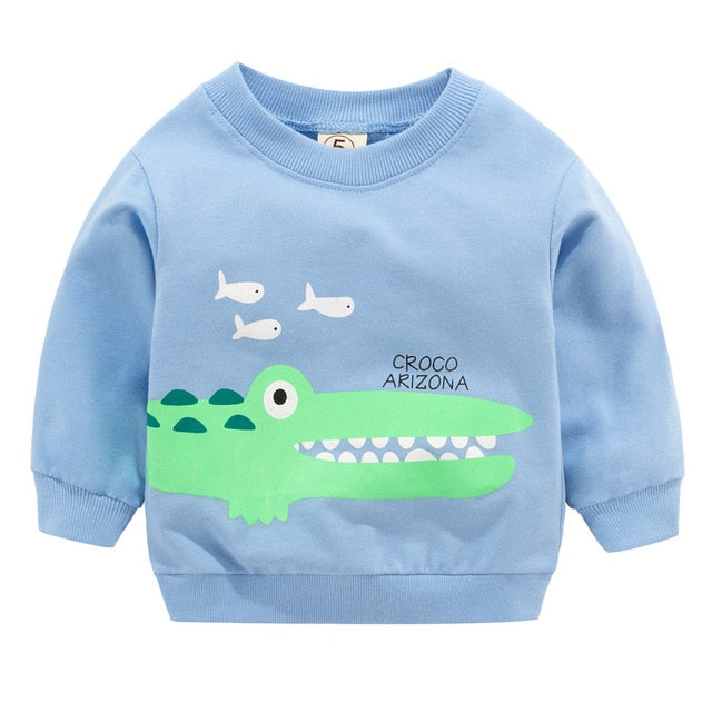 Baby Boys Clothes Long Sleeve O Neck Cartoon Printed Tops Blouse Sweatshirt