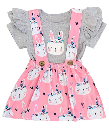 Baby Girls Clothes Fashion Rabbit Print T shirt+Suspender Skirt Girls Outfits