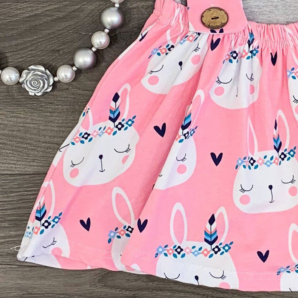 Baby Girls Clothes Fashion Rabbit Print T shirt+Suspender Skirt Girls Outfits