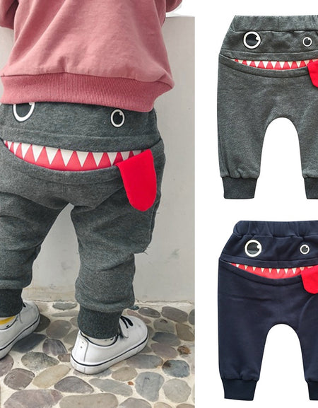 Baby Kids Boys Cotton Blend Cartoon Shark Tongue Harem Pants