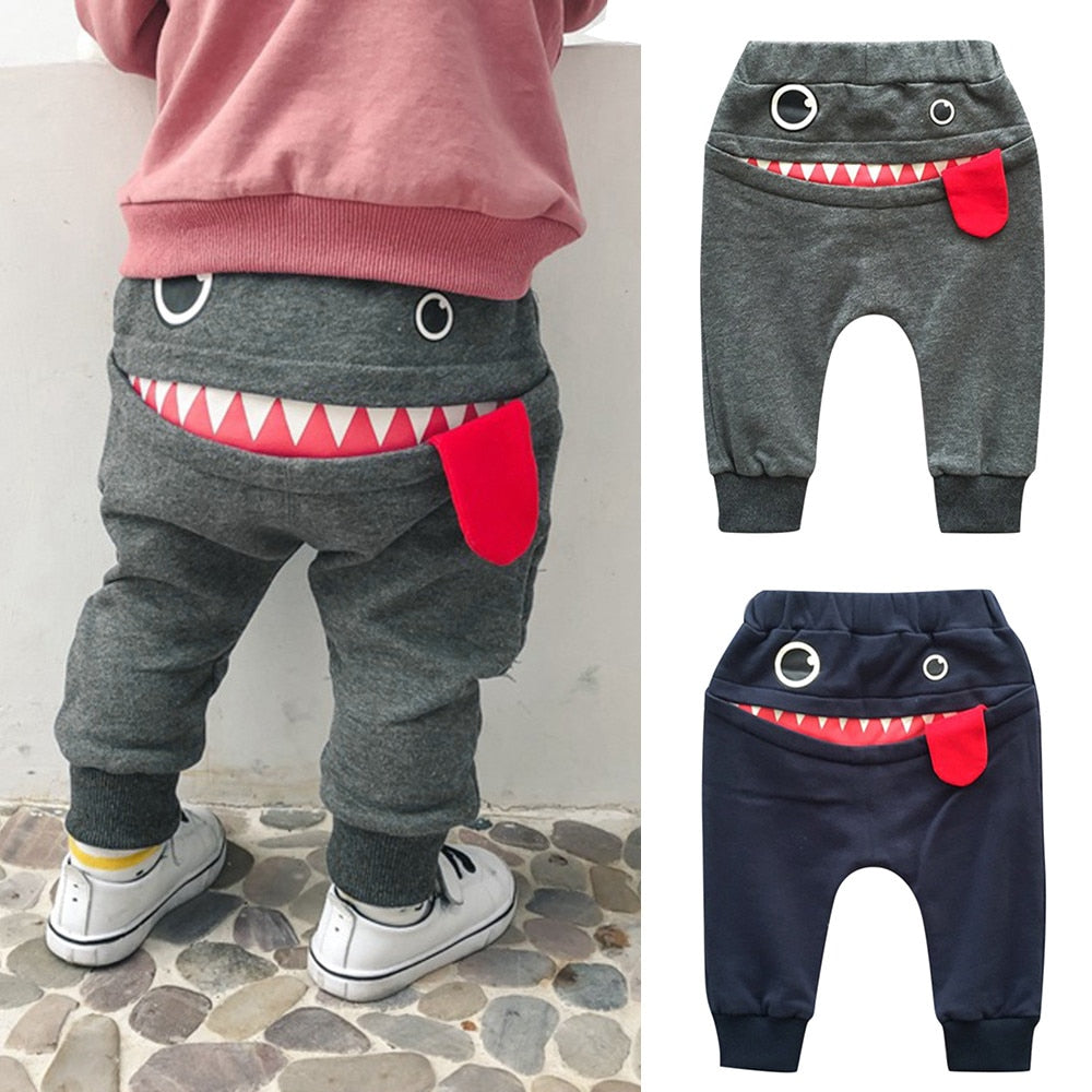 Baby Kids Boys Cotton Blend Cartoon Shark Tongue Harem Pants