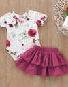 Baby Girls Clothes Sets Flower Short Sleeve and Ruffles Skirt