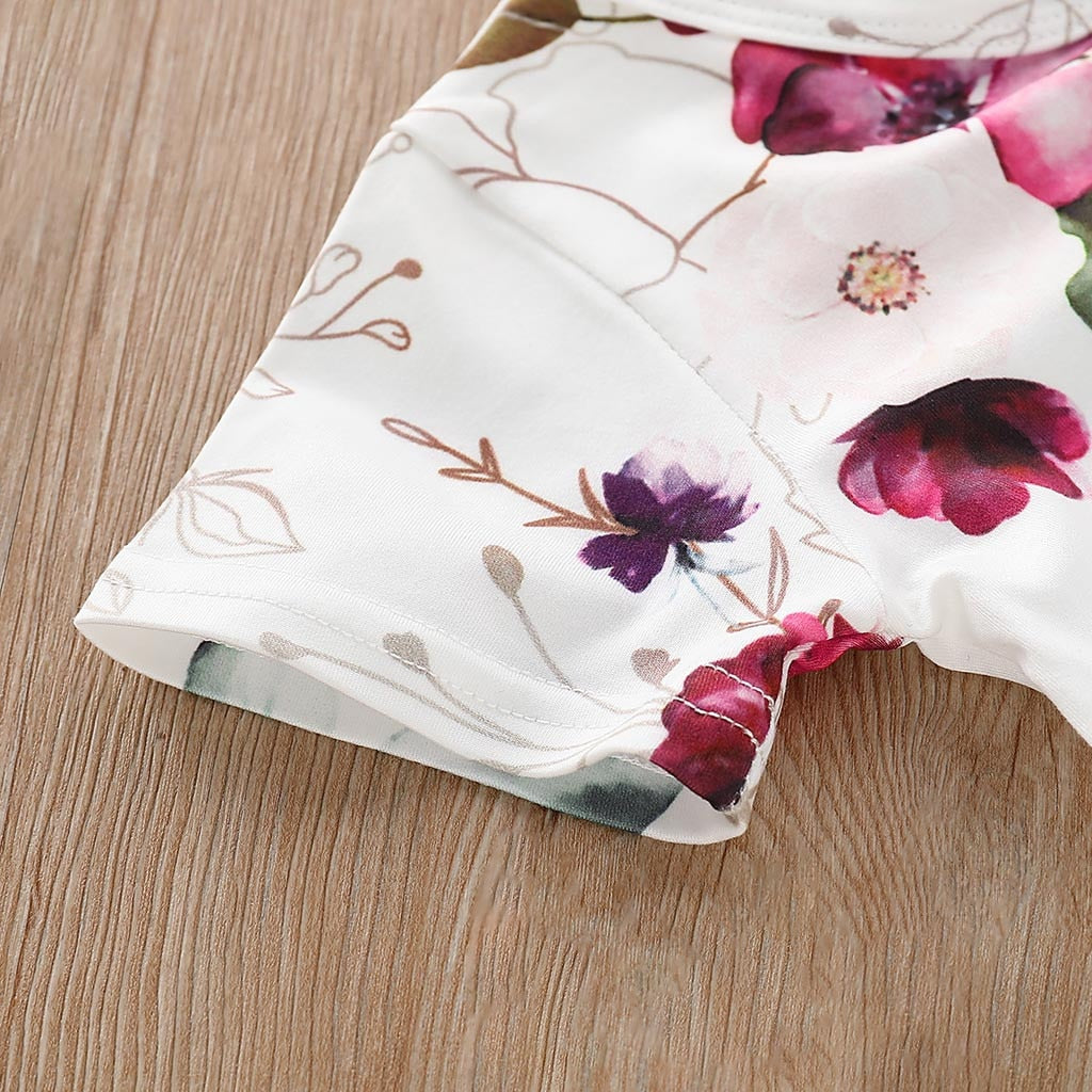 Baby Girls Clothes Sets Flower Short Sleeve and Ruffles Skirt