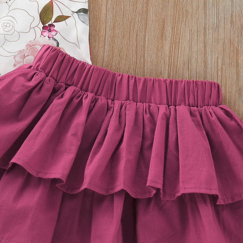 Baby Girls Clothes Sets Flower Short Sleeve and Ruffles Skirt