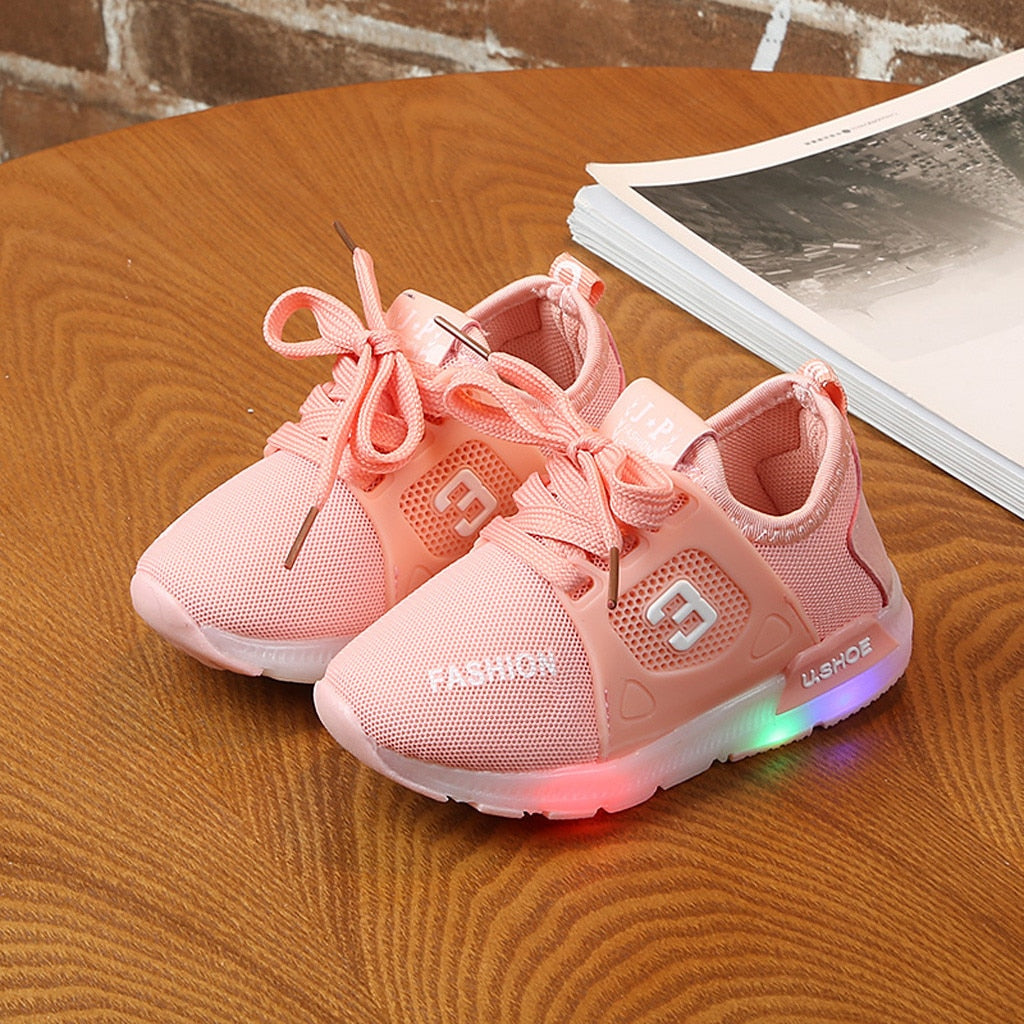Fashion Toddler Baby Girs Led Light Shoes Soft Luminous