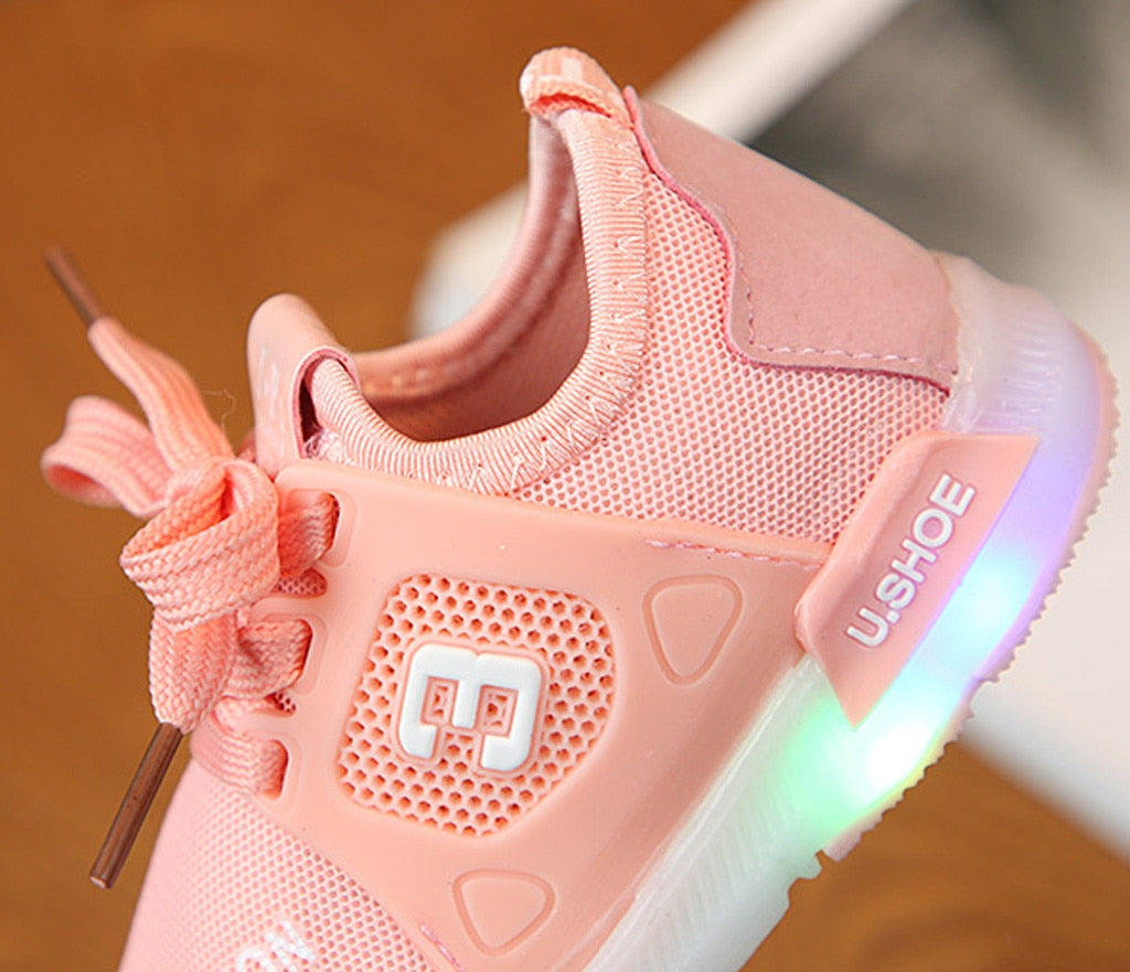 Fashion Toddler Baby Girs Led Light Shoes Soft Luminous