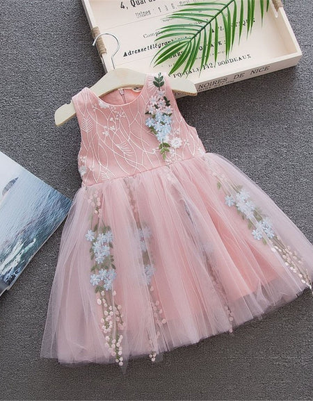 Baby Girls Princess Summer Dress Sleeveless Embroidery Bowknot