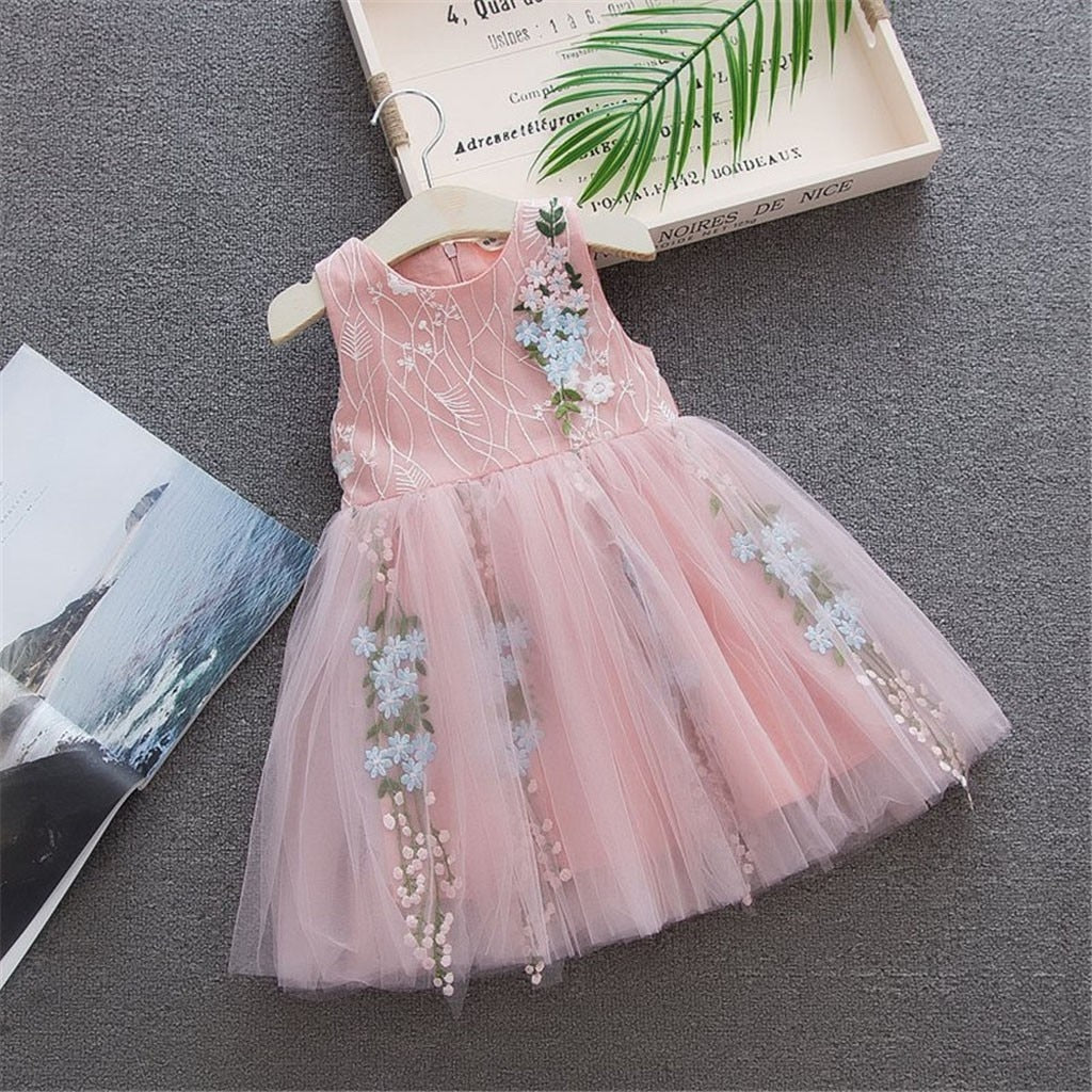 Baby Girls Princess Summer Dress Sleeveless Embroidery Bowknot