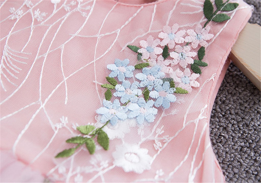 Baby Girls Princess Summer Dress Sleeveless Embroidery Bowknot