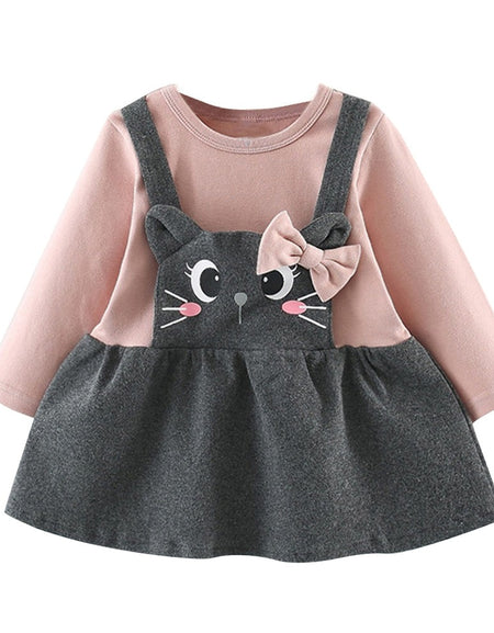 Baby Girls Long Sleeve Cartoon Cat Bow Party