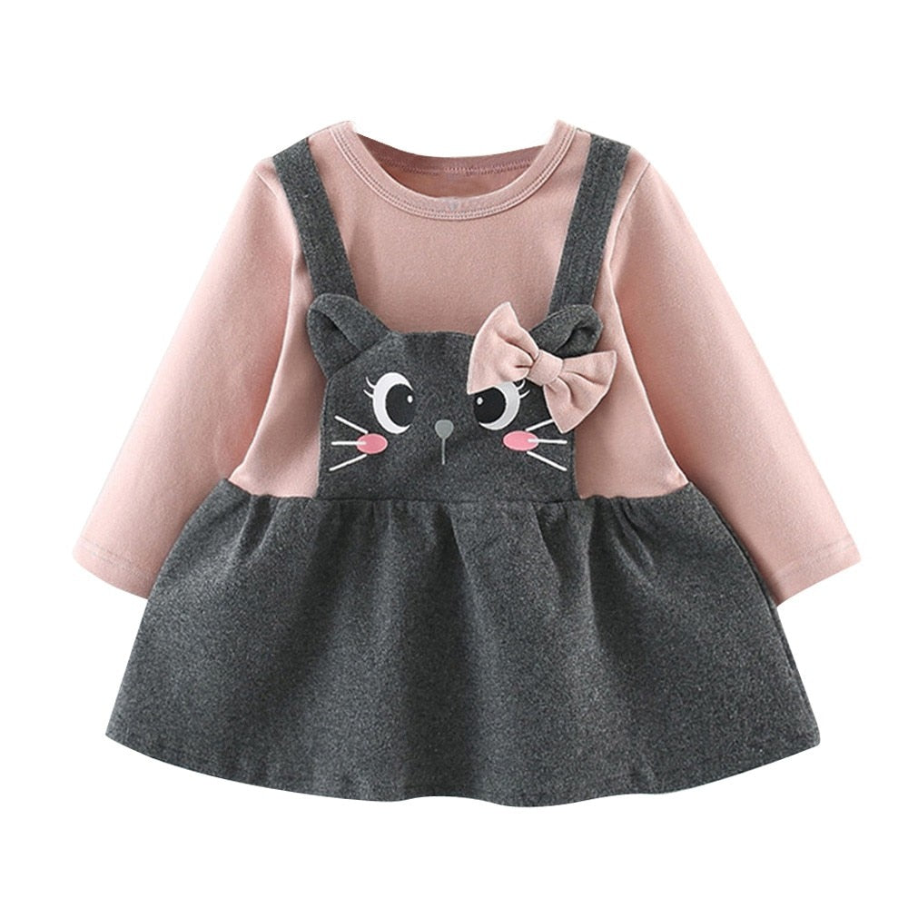 Baby Girls Long Sleeve Cartoon Cat Bow Party