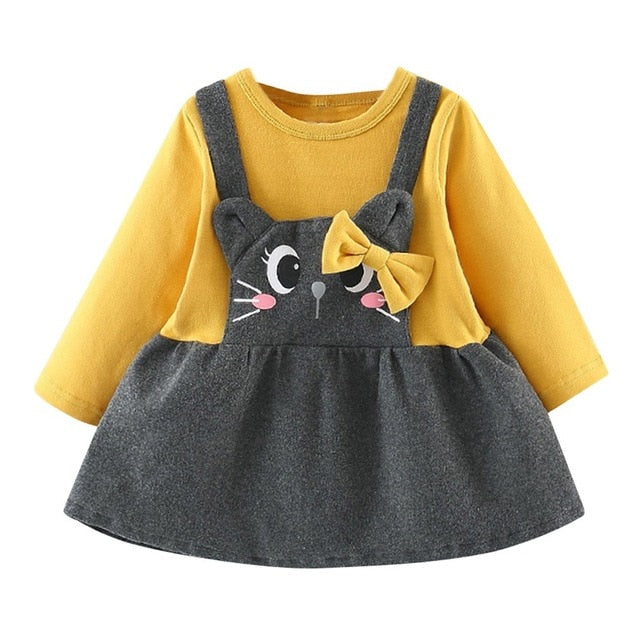 Baby Girls Long Sleeve Cartoon Cat Bow Party