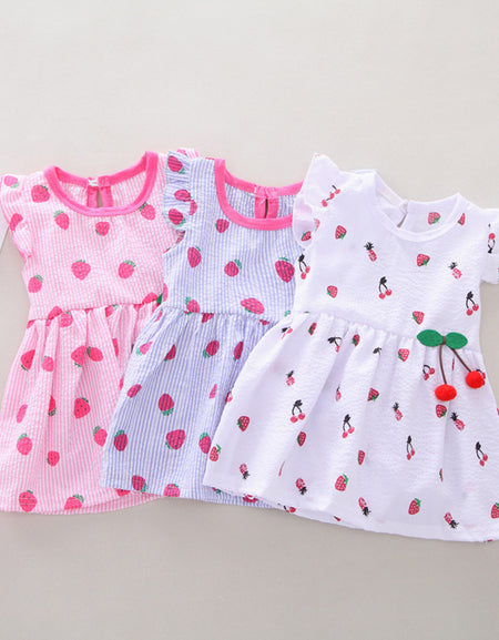 Cute Baby Girls Dress Fly Sleeve Fruit