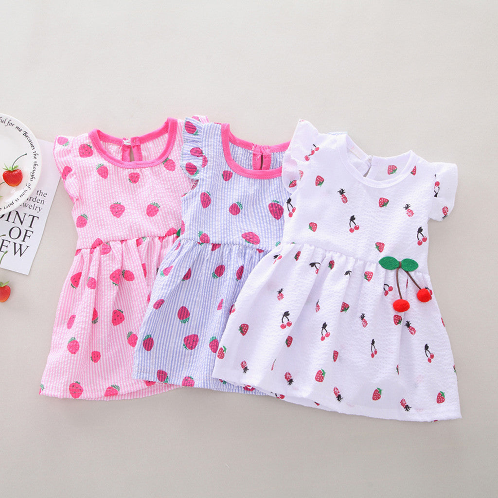 Cute Baby Girls Dress Fly Sleeve Fruit