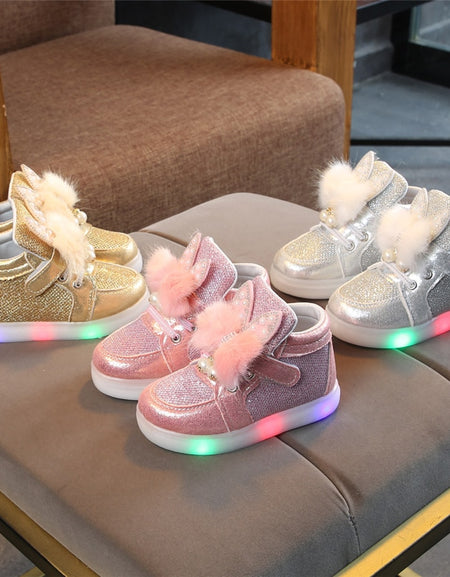 Fashion oddler Infant Kids Baby Girls Cartoon Rabbit LED Luminous