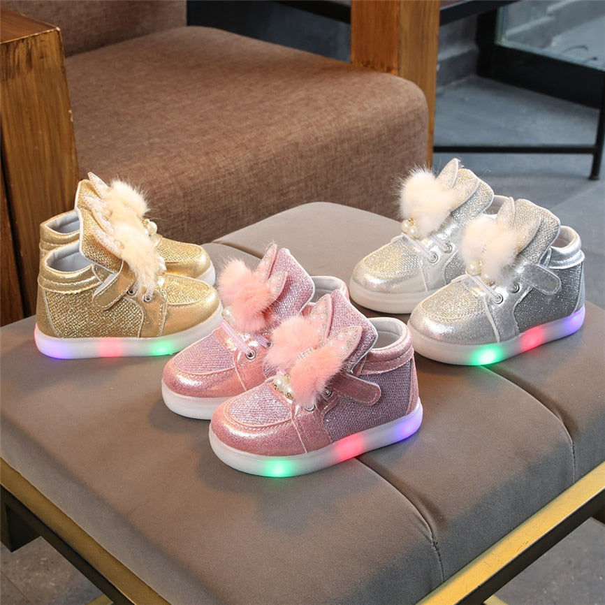 Fashion oddler Infant Kids Baby Girls Cartoon Rabbit LED Luminous