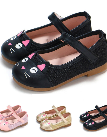 Baby Girls Leather Shoes Cartoon Cat