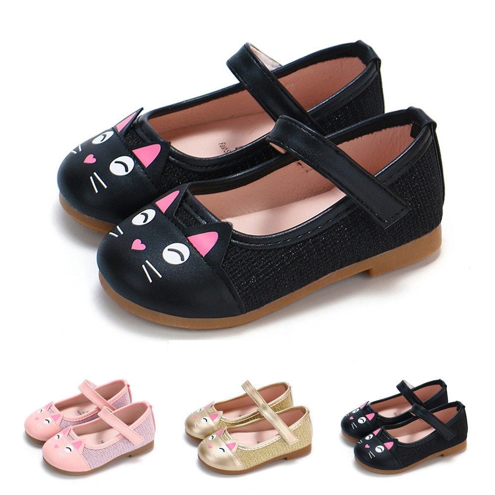 Baby Girls Leather Shoes Cartoon Cat