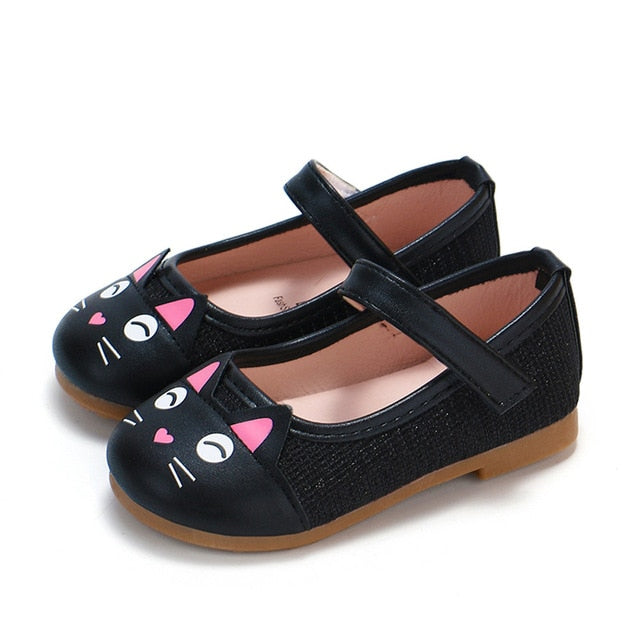 Baby Girls Leather Shoes Cartoon Cat