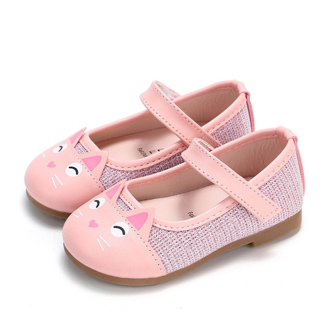 Baby Girls Leather Shoes Cartoon Cat